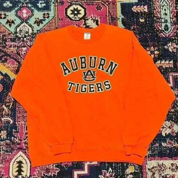 Auburn Tigers Spell Out Orange VTG Crewneck Sweatshirt X-Large - Picture 1 of 1